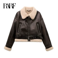 RARF-Chaqueta gruesa y cálida de piel sintética para mujer, abrigo Vintage de manga larga con dobladillo y cinturón, a la moda, novedad de 2024