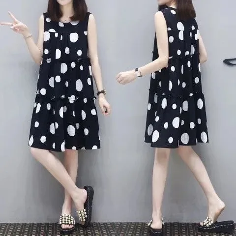 Donne Boho Vintage Sexy Ruffles Befree Vest Tank senza maniche Dots Dot elegante Party Bow Dress Large Big Summer Party Midi Dresses