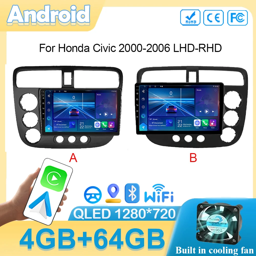 

Android 14 Car Radio For Honda Civic 2000-2006 LHD-RHD Navigation Head Unit Stereo 5GWIFI Multimedia Wireless Carplay Auto Video