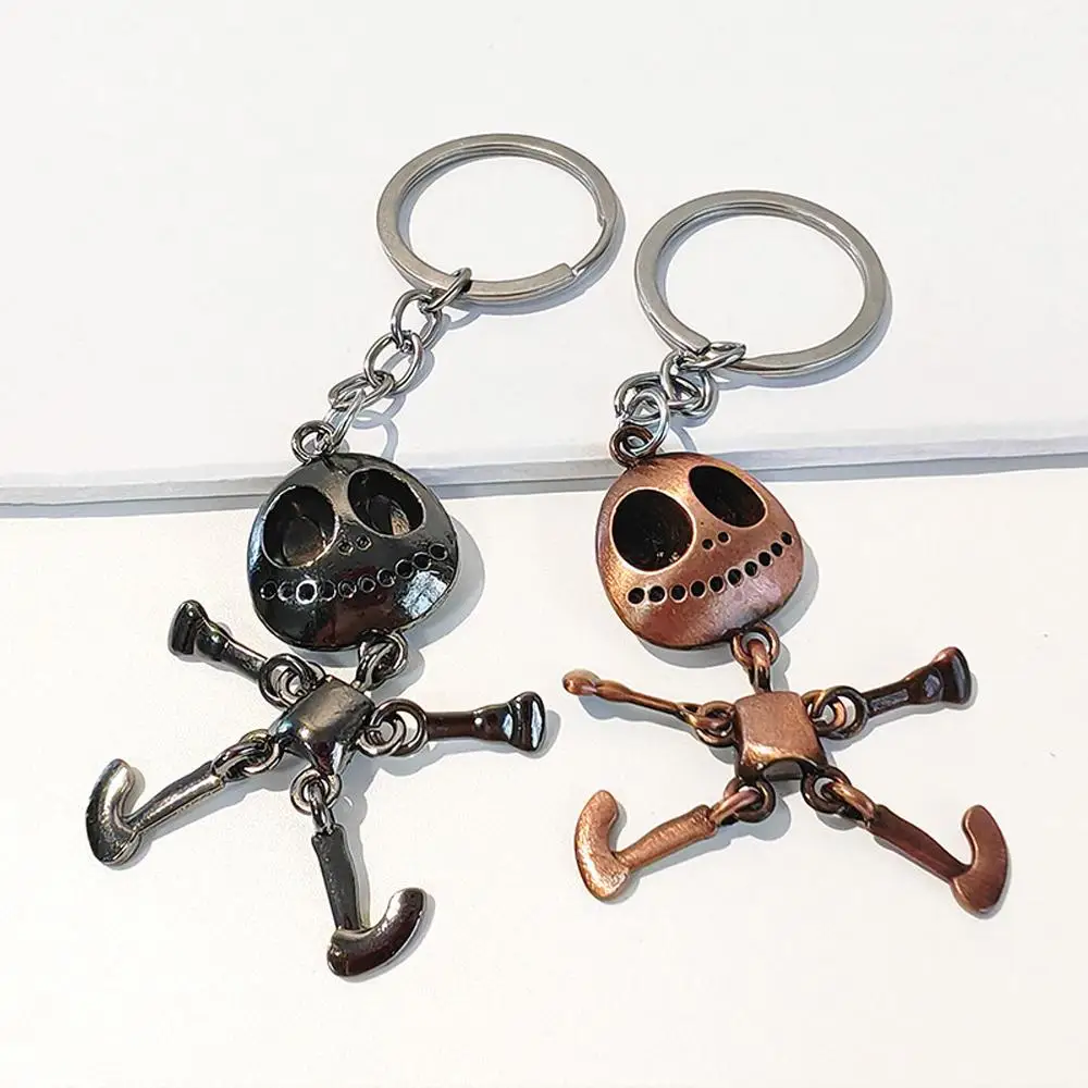 Creative Movable Skullman Robot Keychain Gothic Metal Skeleton Keyring for Women Men Handbag Backpack Pendant Halloween Gift