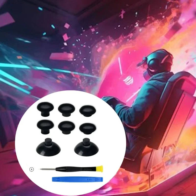 8-in-1 Black 3D Joystick Caps Adjustable Ergonomic Thumbstick for PS5 Gaming Controller Improve Gaming Experience