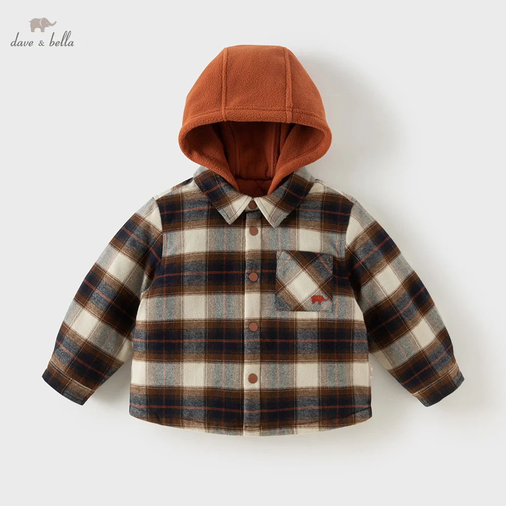Dave Bella Kids' Padded Jacket Warm Coat For a Boy Children's Winter Shirt 6 to 14 Years Hooded Clothing Fashion Plaid DB4263641