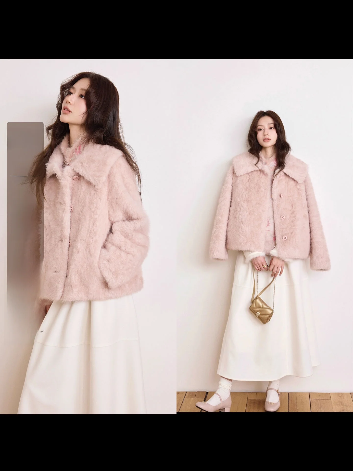 

Camelux Curly Cloud Fur Jaet Girls' Fluffy Plu Lake eepskin Collarl Eco-Friendly ort Coat YUM Straight Leg Sle