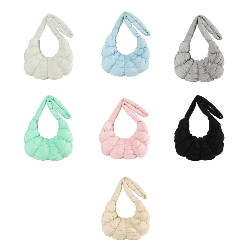 

2024 Pleated Cloud Bag Fashion Solid Color Shoulder Bags for Women Girl Large Capacity Ruched Dumpling Bags