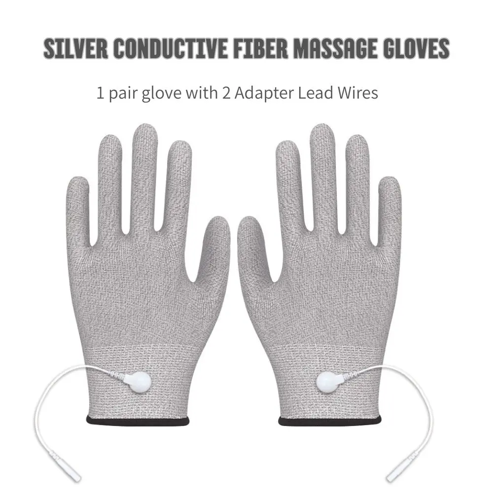 Conductive Fiber TENS/EMS Electrode Gloves Massage Kneepads with Adapter Lead Wires for TENS/EMS Machine for Physical Therapy