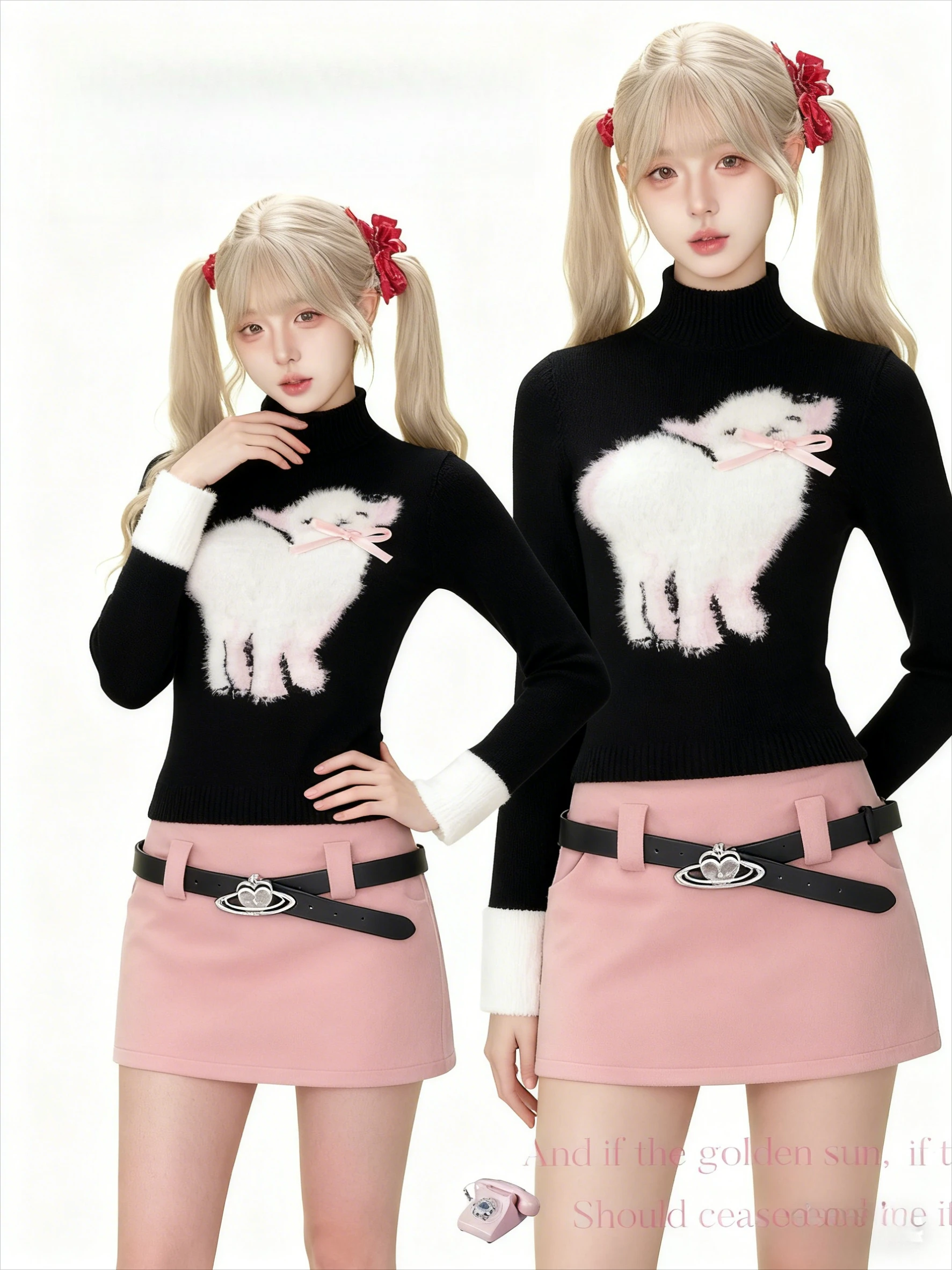 

Japanese Kawaii Kniited Pullovers Long Sleeve + Sweet Short Skirt Aesthetic Two Piece Set Woman Casual Kawaii Cute Clothing