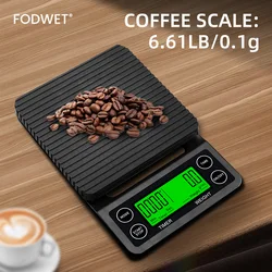 High-Precision Coffee Scale with Timing Function | Lcd Backlight Display | Comes with an Insulated Coffee Mat | Multiple Unit Conversion | Suitable for Kitchen, Outdoor Use, and Weighing Food Ingredients -Fodwet