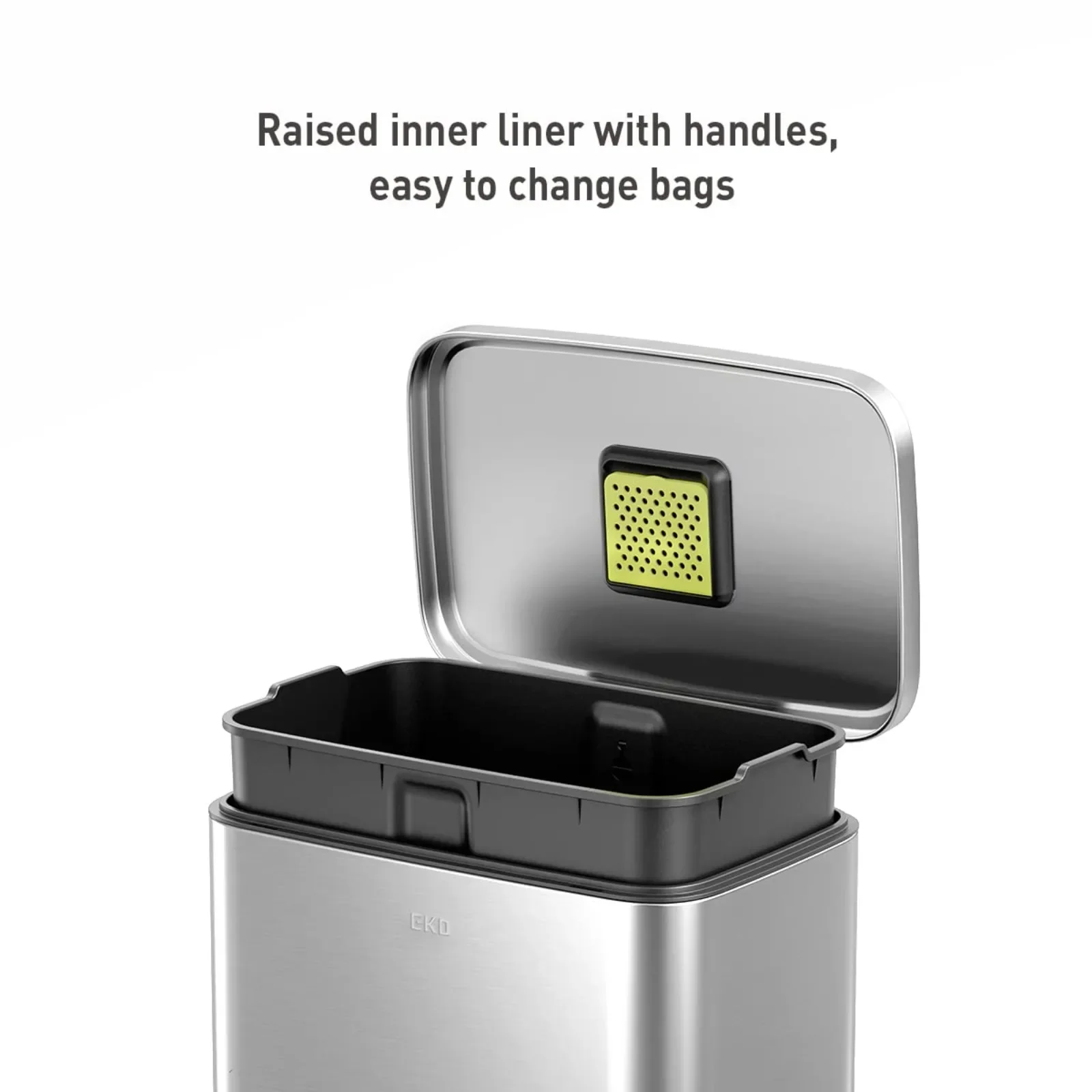 Stainless Trash Can with Inner Liner, Fingerprint Resistant Finish, 50 Liter, 13.2 Gallon Step