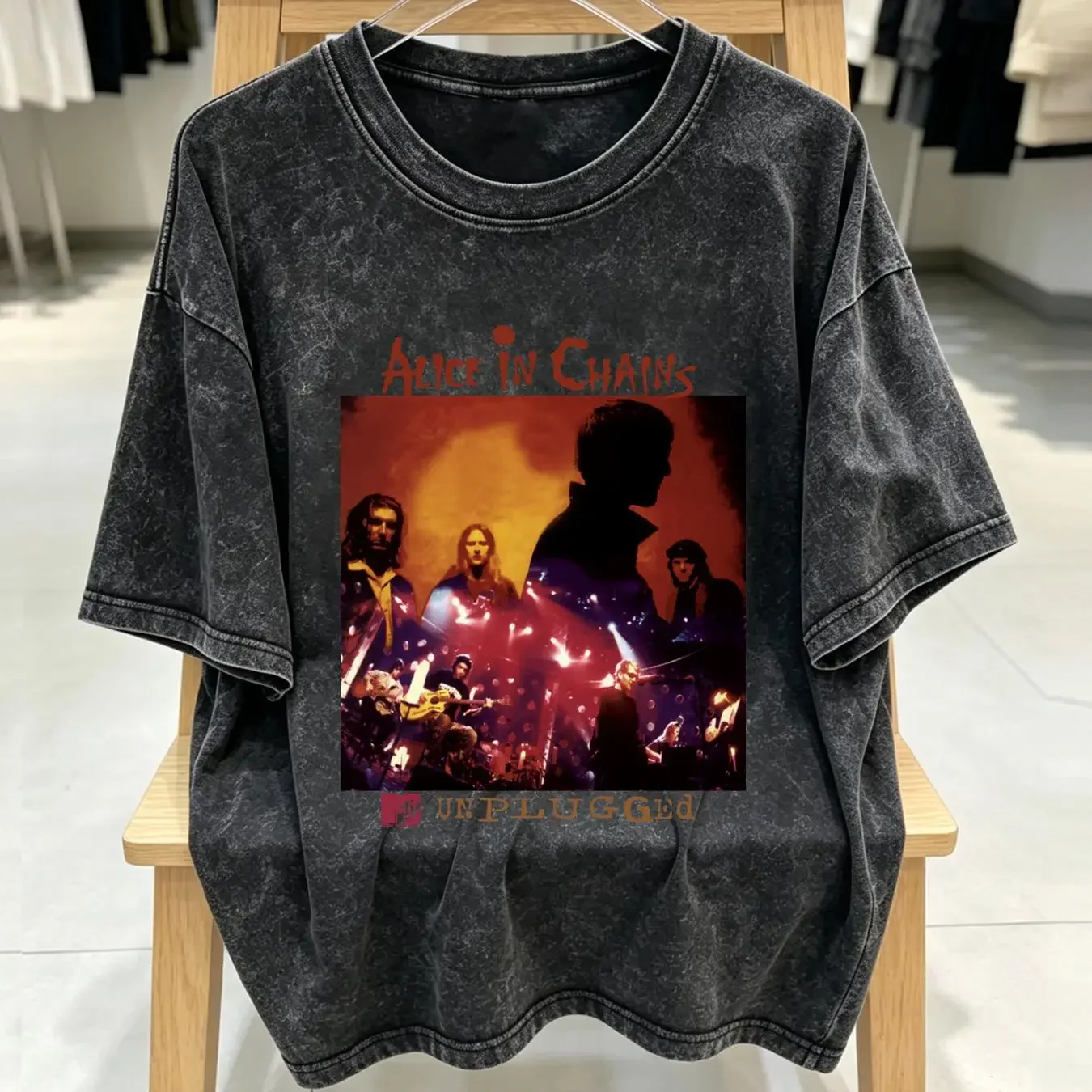 washed T Shirt ALICE IN CHAINS Unplugged Size S 5XL long or short sleeves vintage Washed homme Stylish Stretched Versatile