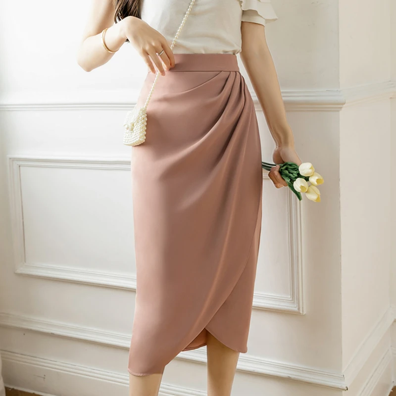 

Office Lady Temperament Package Hip Skirt Women Elegant High Waist Slit Midi Skirt 2023 New Spring Summer Fashion Female Skirts