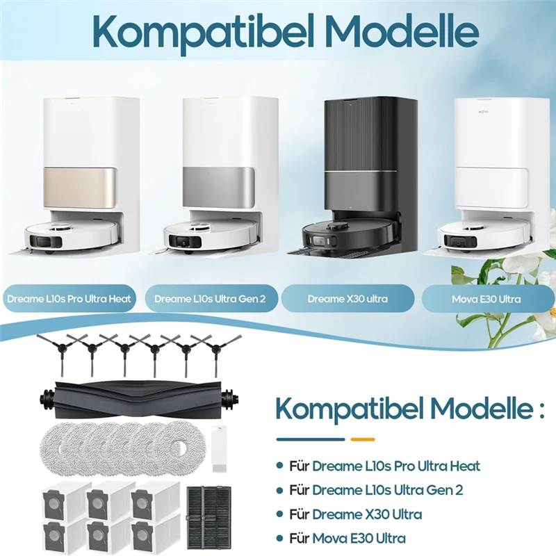 ملحقات لـ Dreame L10s Ultra Gen 2/L10s Pro Ultra Heat/X30 Ultra جهاز آلي لتنظيف الأتربة مع فرشاة رئيسية، كيس غبار، مسح