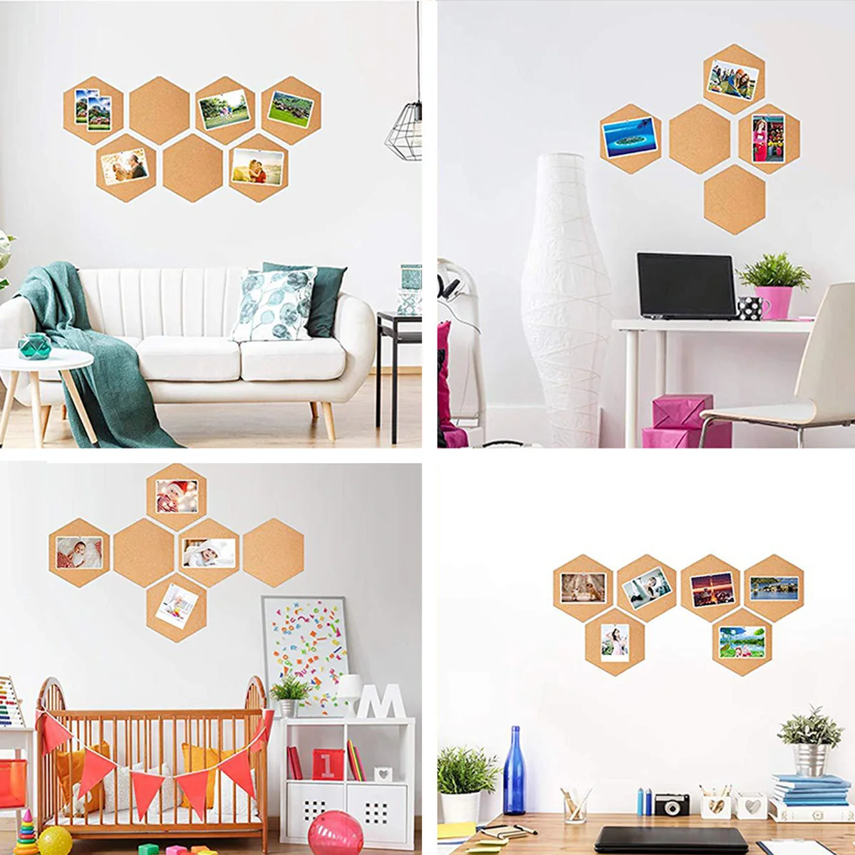 

8Pcs Hexagon Cork Boards Self-Adhesive Wooden Photo Message Boards Wall Background for Home Office Decor Hexagon Cork Board