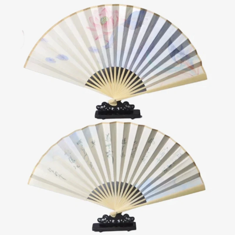 Chinese Style Folding Fan 8 Inch Double Side Silk Cloth 18 Ribs for Hanfu New Chinese Dance Fan Daily