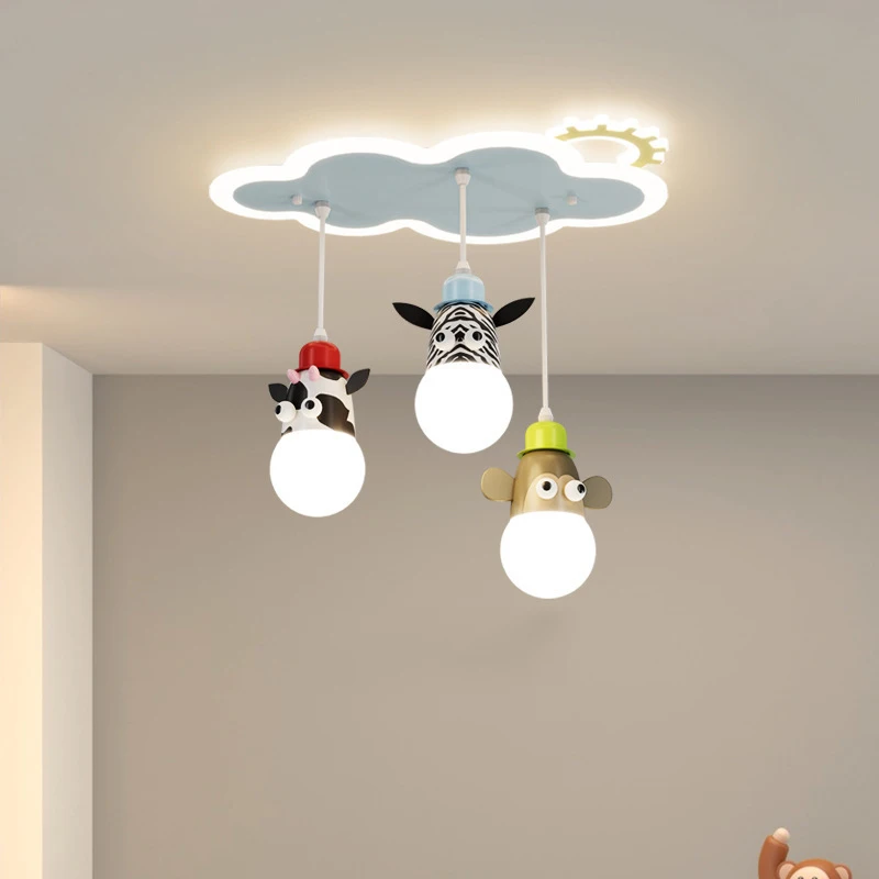 

Cartoon Animal Chandelier Light for Kids Bedroom Study Lighting Zebra Monkey Pendant Hanging Lamp LED E27 Cloud Night Lights