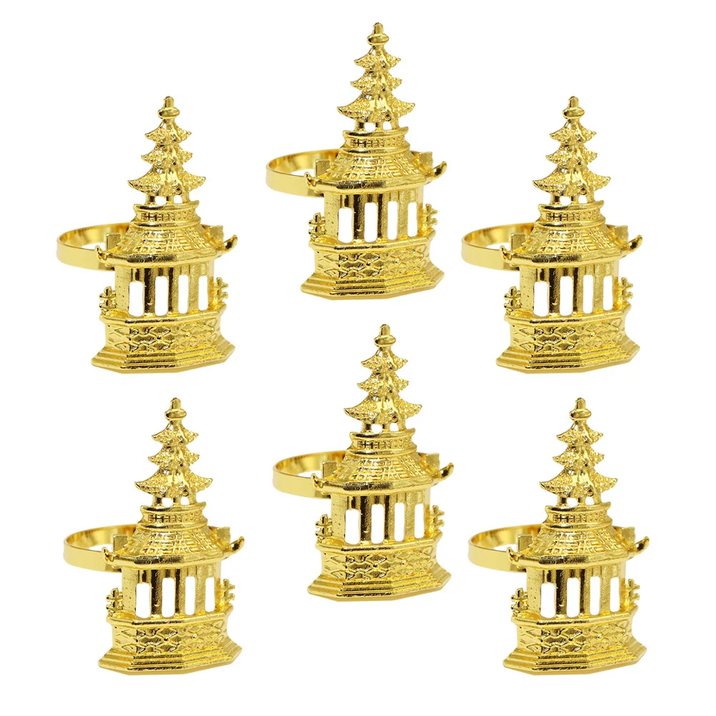 

6Pcs Napkin Rings Tower Shape Durable Napkin Holders Wedding Party Dining Table Serviette Ring Decoration Serviette Ring