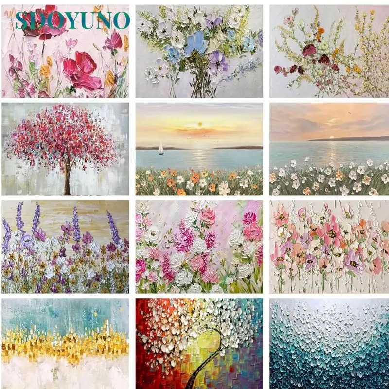 

SDOYUNO Frame DIY Painting By Numbers Acrylic Paint By Number Colorful Flower Handpainted For Home Decor Calligraphy Painting