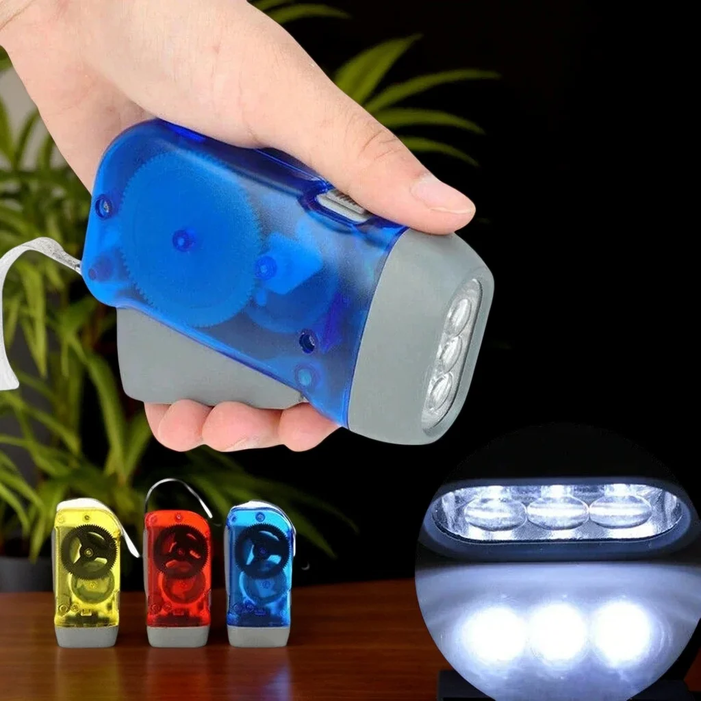 Mini Hand Press Dynamo LED Flashlight Lantern, Self-Charging Emergency Hand Torch Lamp Household Outdoor Lighting