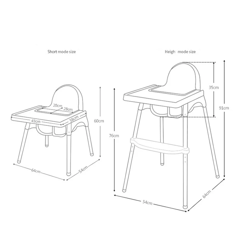 Silla alta para bebé y niño, asiento de comedor de Color sólido, silla de alimentación de altura ajustable con reposapiés, plato de cena y cinturón