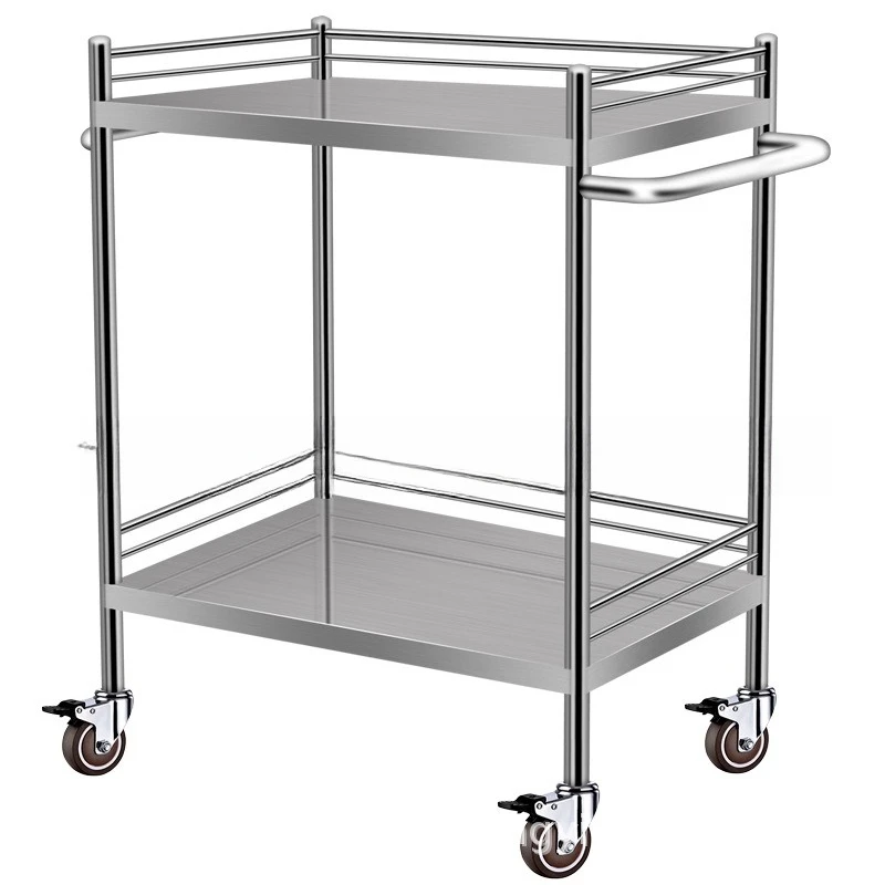 Stainless steel cart care changing cart equipment table, trolley laboratory double-layer cart instrument