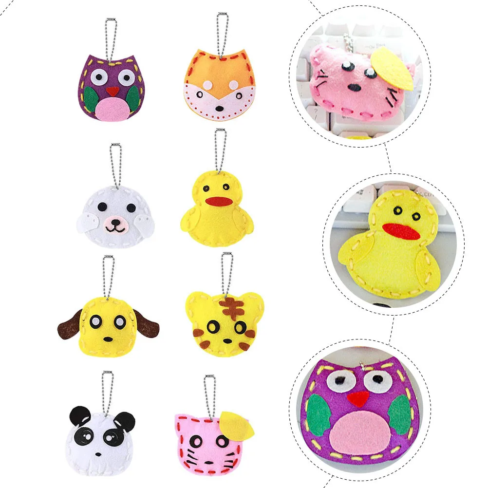 Kit de pendentifs animaux en tissu Non tissé, 8 pièces, ornement suspendu pour sac d'école fait à la main, matériaux artisanaux pour enfants, cadeaux créatifs