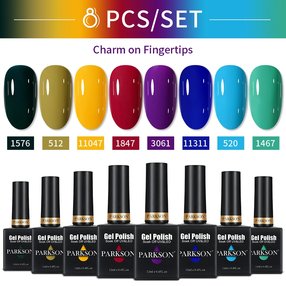 باركسون 8 قطعة 12 مللي مجموعة هلام طلاء الأظافر مسمار الفن شبه دائمة ورنيش مستلزمات الأظافر للمحترفين مع معطف فوقي قاعدة معطف