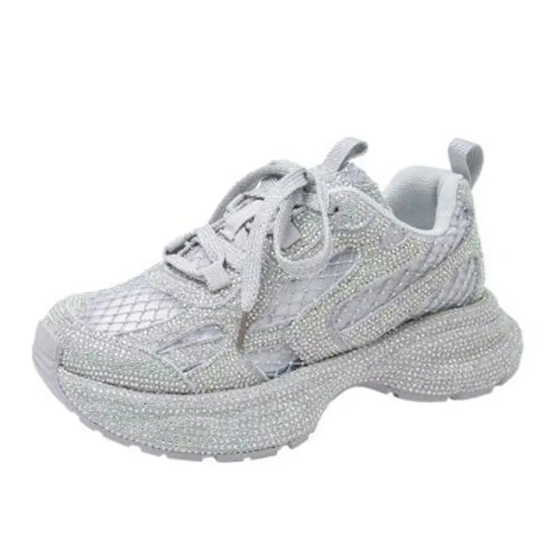 

Роскошная модная женская повседневная обувь, кроссовки для папы со звездным небом и бриллиантами, спортивная обувь для отдыха на толстой подошве, кроссовки из сетчатого материала