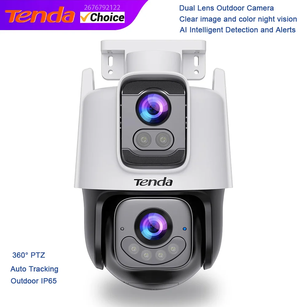 Tenda Outdoor WiFi Camera 5MP with 360° PTZ Dual Lenses FHD Auto Tracking IP65 Colour Night Vision Surveillance Camera