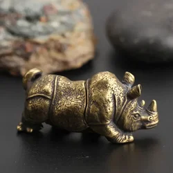 Handmade Crafts Mini Copper Rhino Figurines Sculpture Brass Rhinoceros Home Office Decor Ornament Table Decorations Craft