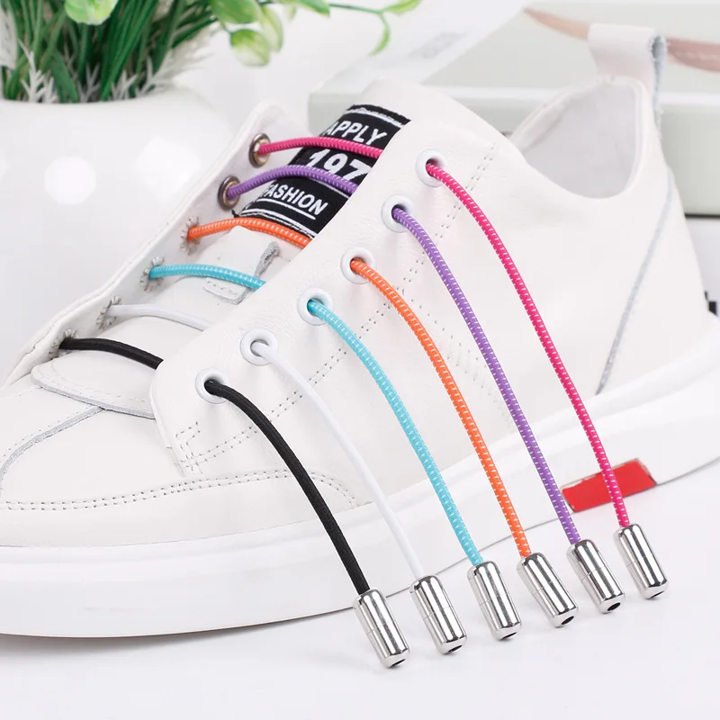 

Shoelace Men and Women Couple Tie-Free Metal Capsule Shoelace Buckle round Elastic Adult Lazy Black and White Color