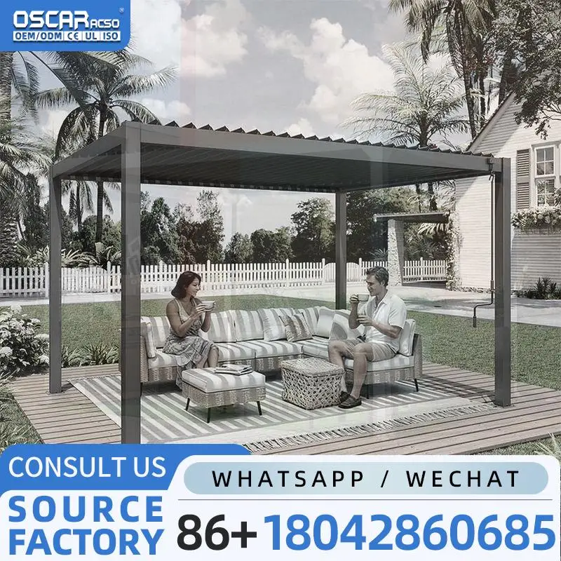 Outdoor Motorized Louvered Awning Kits Solar Aluminum Pergola for Garden Patio Backyard 3x4 pergola
