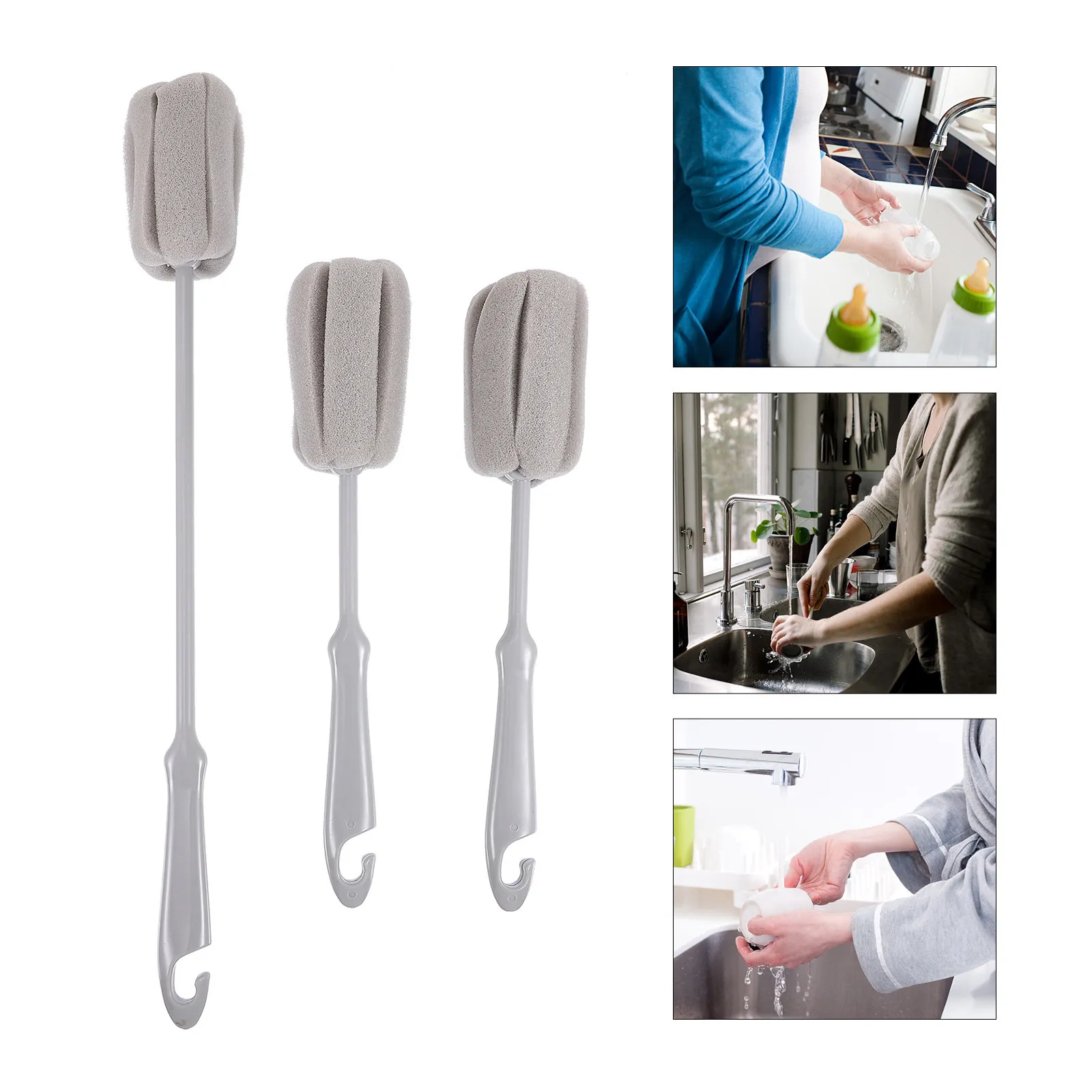 

3Pcs Sponge Bottle Cleaning Brush Set High Density Sponge Head 6 Surface Round Pattern Non Scratch Cup Brush for Feeding Bottles