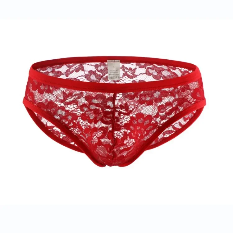 Lace Bulge Briefs for Men Sexy U Convex Pouch Underwear Ulta-thin Semi-transparent Crossdressing Sissy Erotic Low Rise Underpant