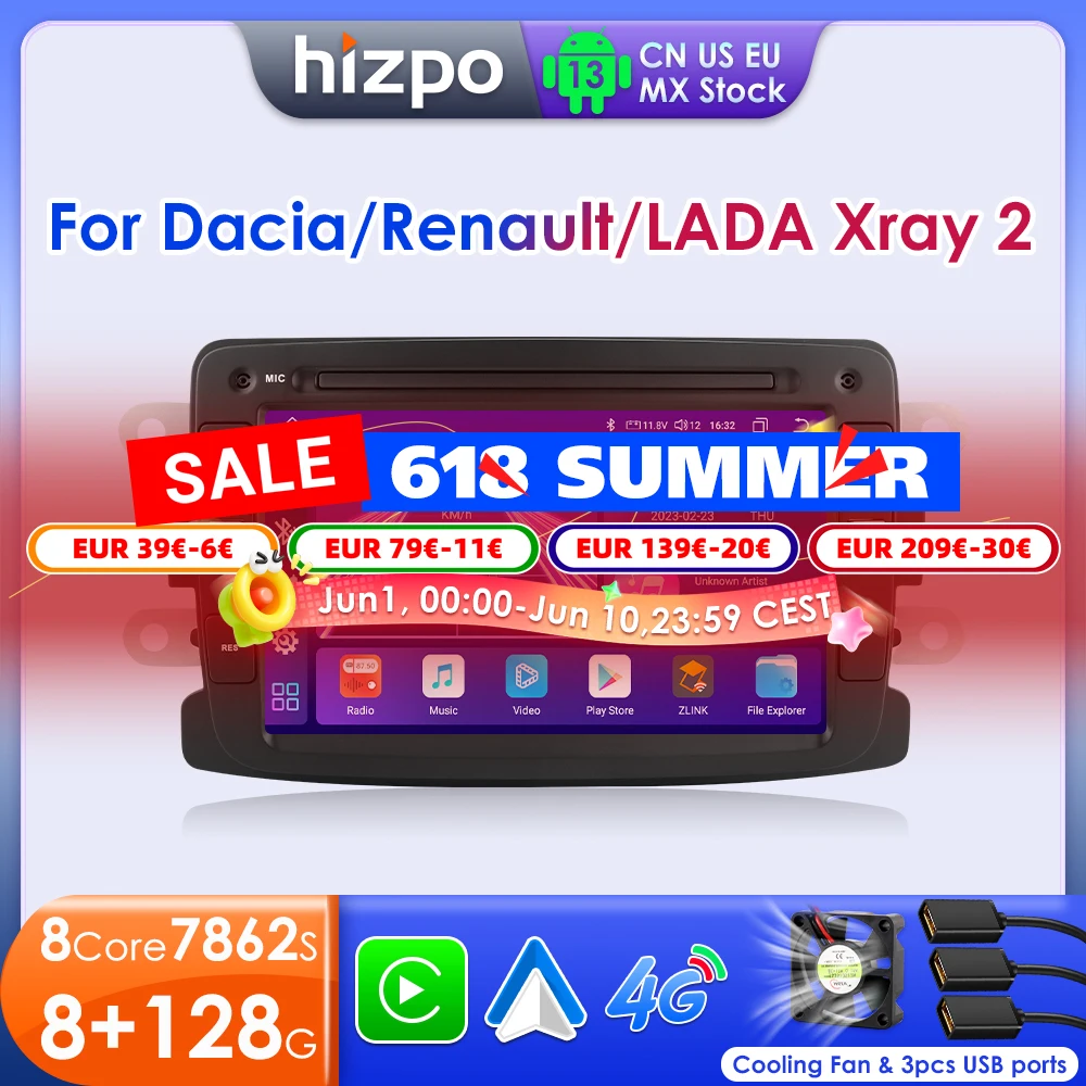 

Hizpo Android Auto Radio for Renault Dacia Duster Sandero Captur Xray Logan 2 Carplay Car Multimedia Player GPS 2din Autoradio