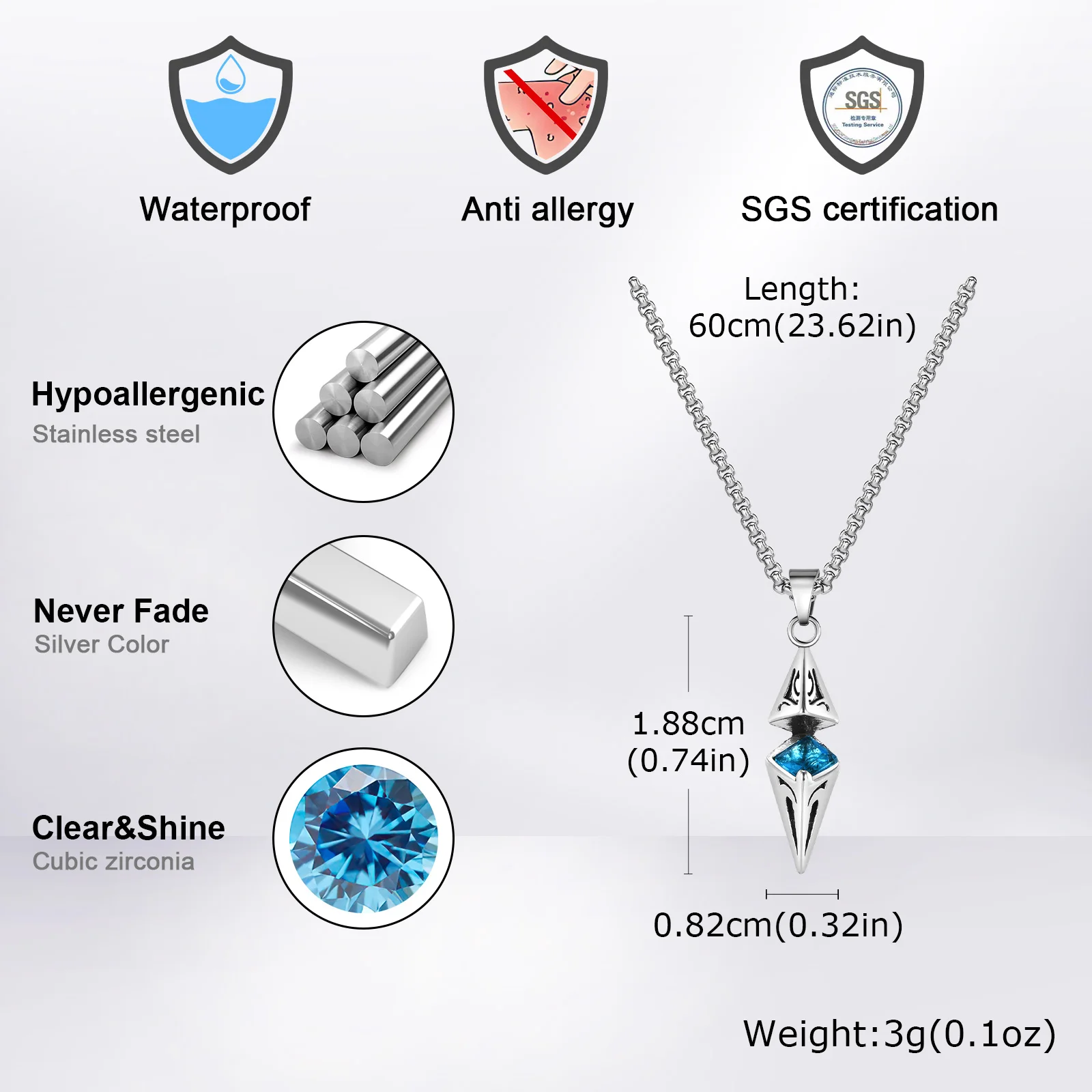 Stylish Blue Stone Necklaces for Men Women,Stainless Steel Geometric Pendant Collar,Valentine\'s Birthday Party Gift for Him