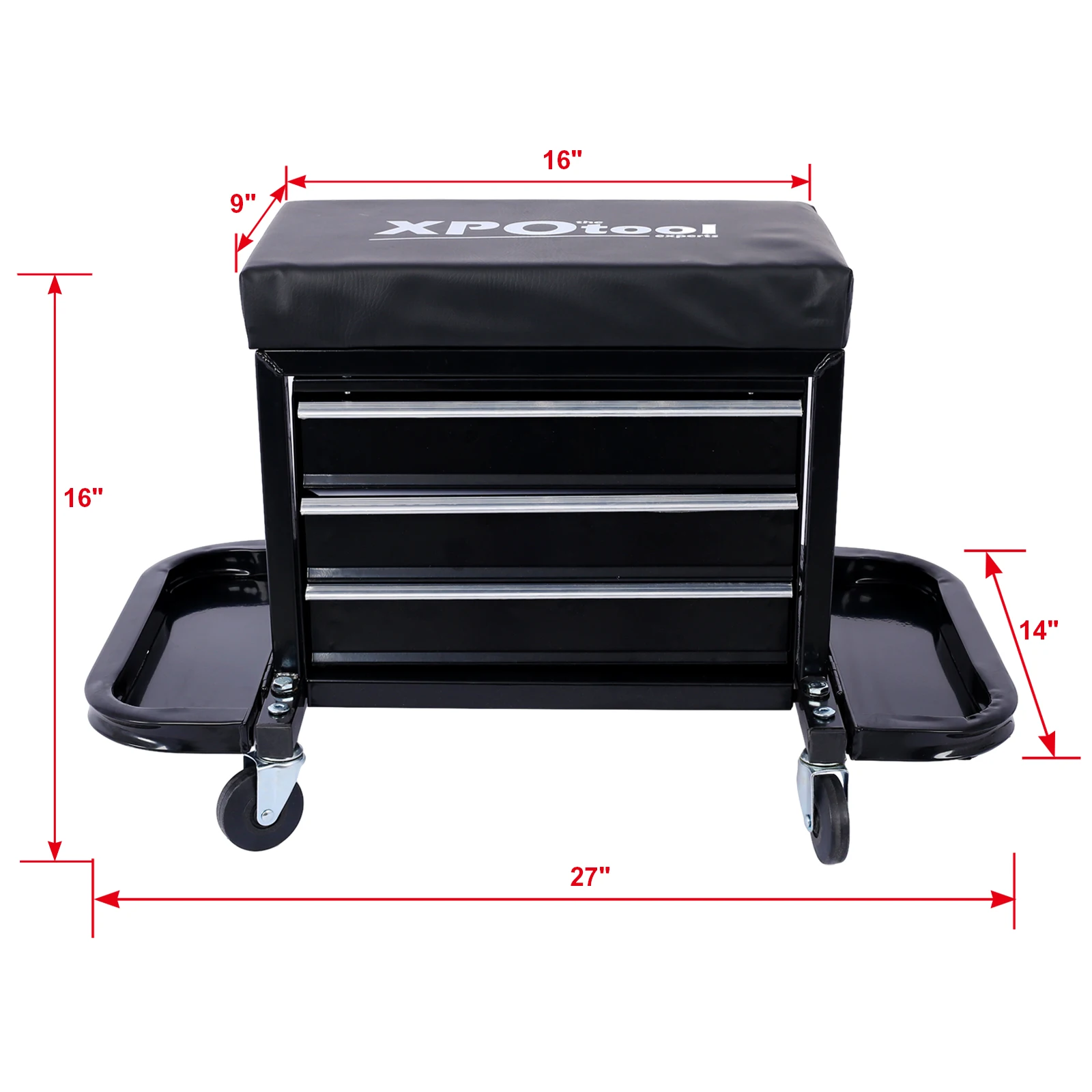 3-Drawer Chest Rolling Mechanic Seat With Tool Trays 350lbs Max Weight Capacity Garage Glider Rolling Tool Chest Seat