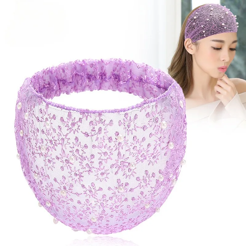 دبابيس الشعر الموضة الدانتيل Headbands للنساء واسعة الأزهار اللؤلؤ الدانتيل أطواق رأس مرنة إكسسوارات الشعر للنساء Heearangfinn