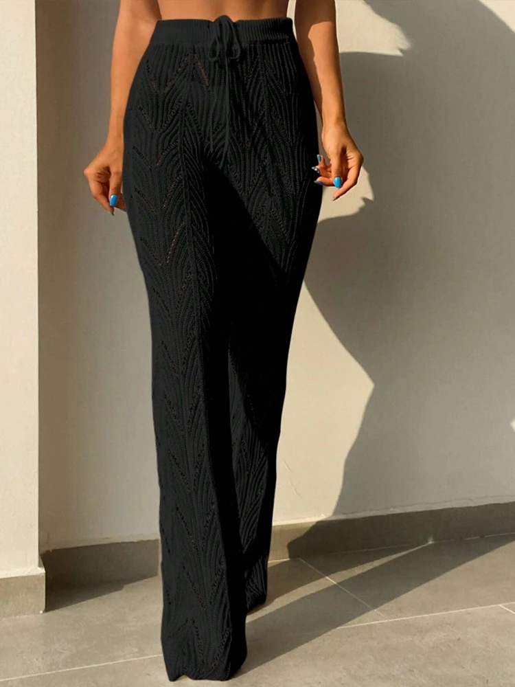 المرأة أنيقة بيكيني جوفاء محبوك السراويل الصوفية الشاطئ أزياء ملابس السباحة أسفل الزي مثير