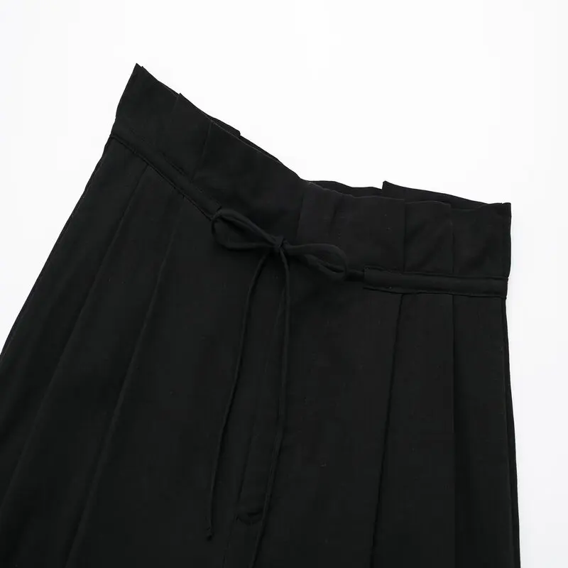 Summer Faion Damen-Hose mit hoher Taille, lässig, gemischter Stoff, vielseitige Hose mit weitem Bein, asymmetrisches Design, Ket-Detail