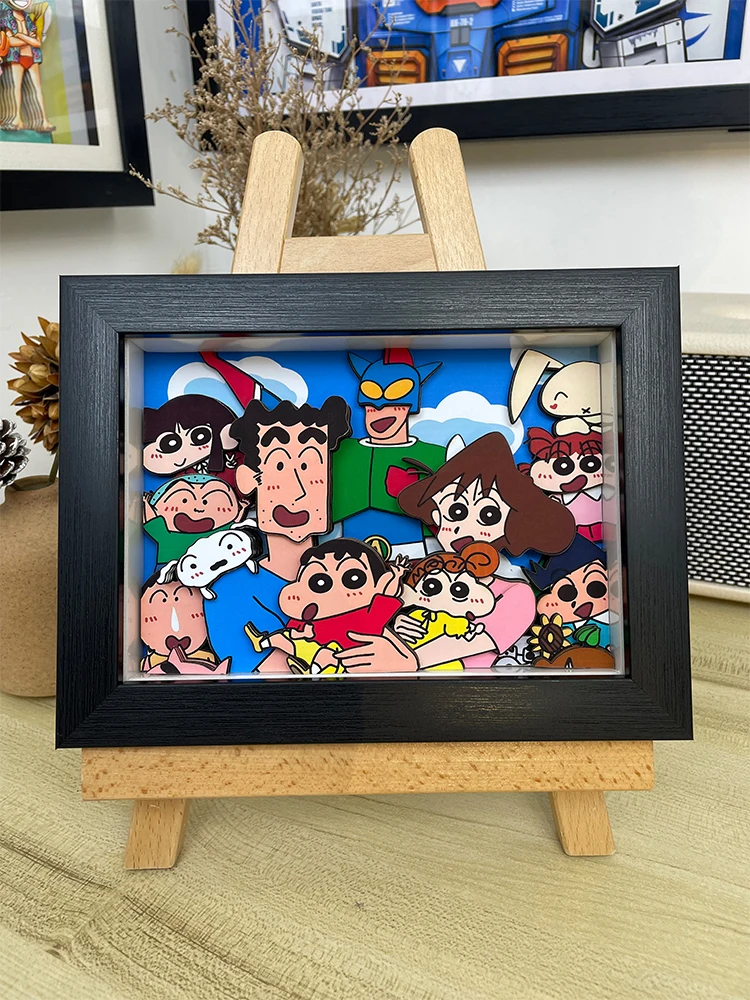 アニメしんちゃんファミリー3Dポップアートウォールデコフィギュアモデル子供向け誕生日プレゼントホームルームデコレーション額縁