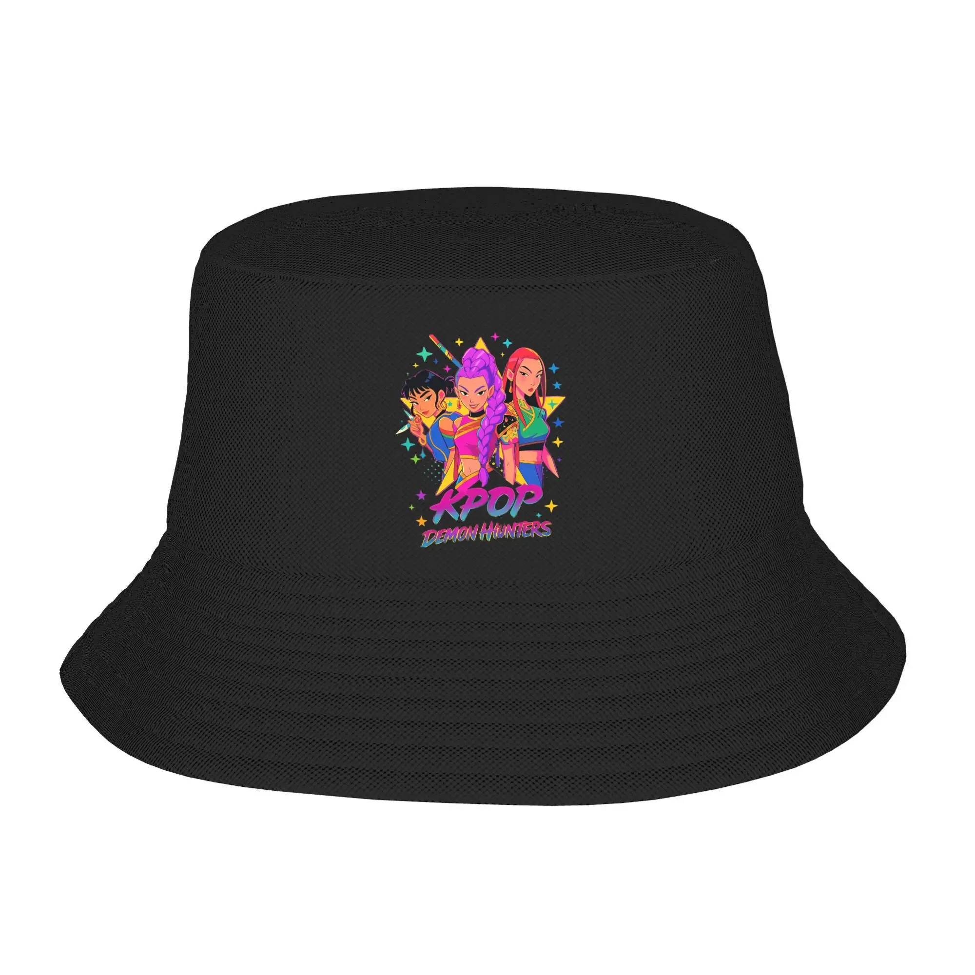 

Kpop Demon Hunters Inspired Pop Art Bucket Hat Summer Retro Fisherman Hats Men Soft Fold Beach Travel Caps Hawaii Sunscreen Hats