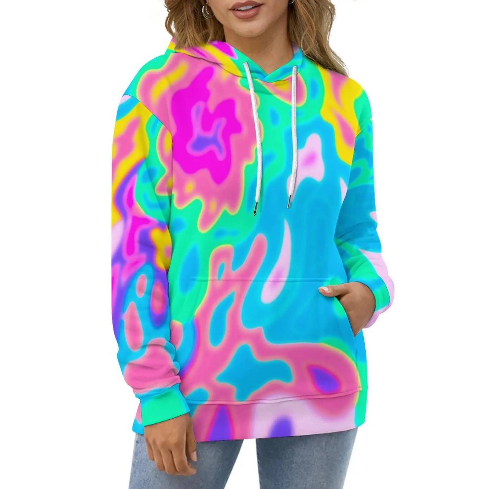 Abstract Neon Splatter Hoodies Colorful Design Street Wear Oversized Hoodie Couple Long Sleeve Modern Casual Hooded Sweatshirts