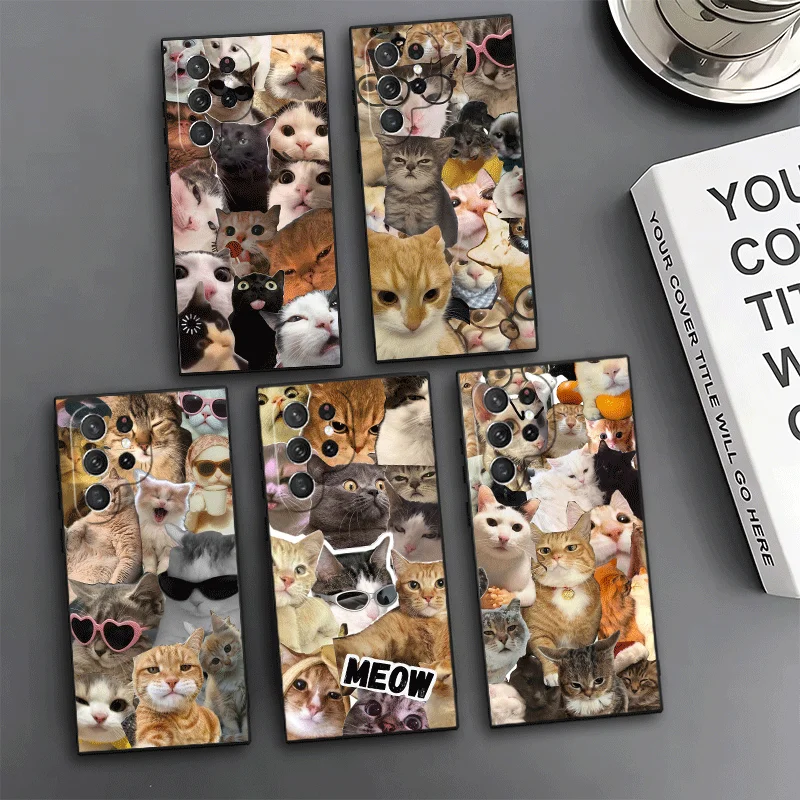 Crying Cats Combine Memes Phone Case For Samsung Galaxy S24 S25 S26 Ultra S23 Plus S22 S21 FE S20 + Edge Pattern Customized Cove