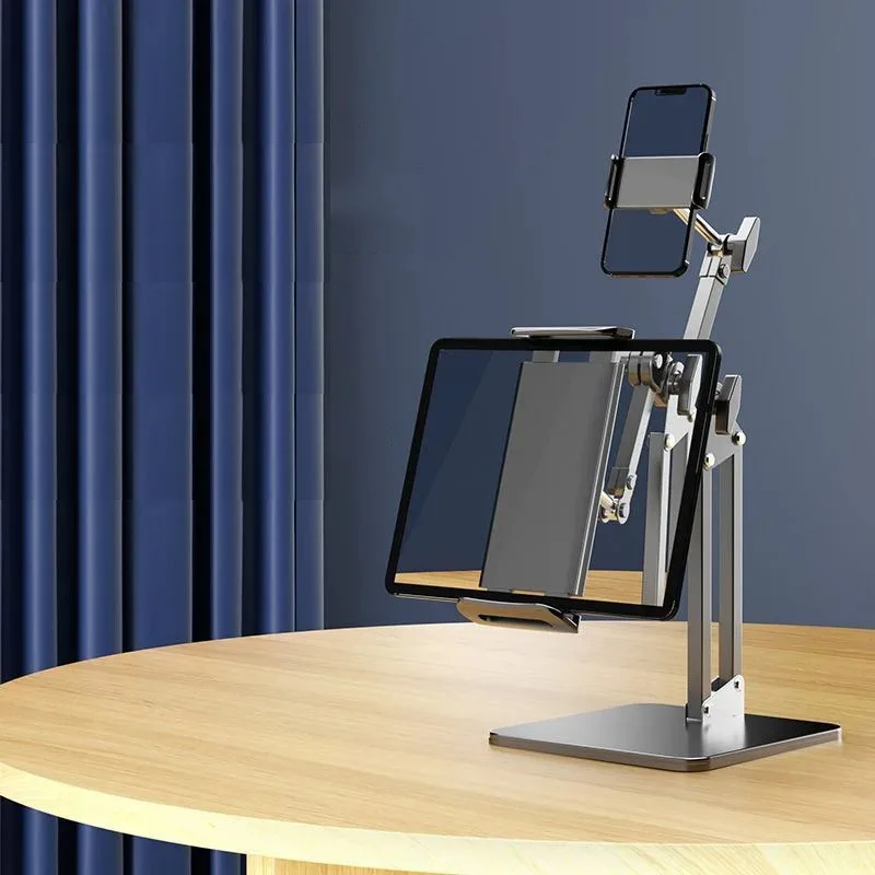 Double Clamp Tablet Stand Holder, Height Adjustable ABS+Metal for 4.7-11 Inch Devices, 360° Rotation Desk Use IPad Stand