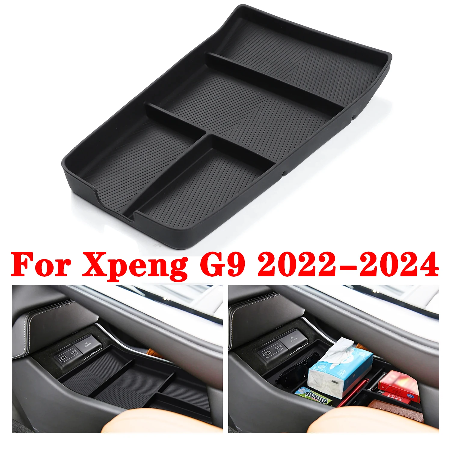 

For Xpeng G9 2022-2024 Center Console Storage Box, Car Central Lower Layer Tray Organizer Silicone Accessories