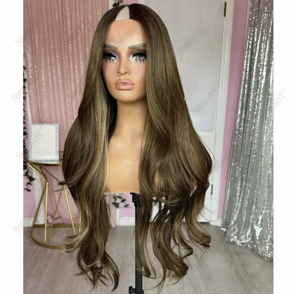 Klebefreie Clip-in 1x4 U-Part-Perücke aus Echthaar, leicht gewellt, mit Highlight-Farbe, Remy-Peruanisches Haar, einfach zu tragen, V-Part-Perücke für Damen – Detail 2