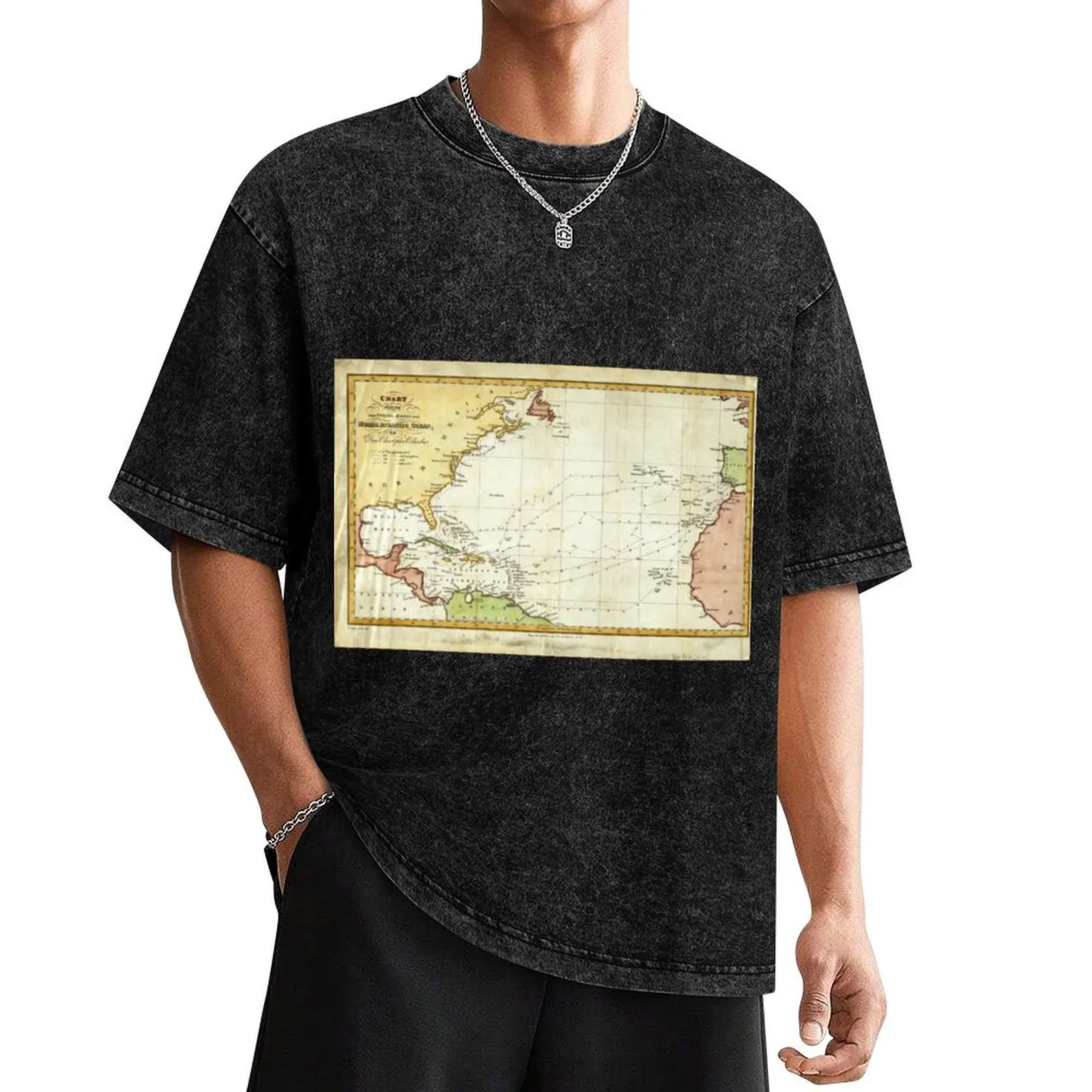 Vintage Christopher Columbus Voyage Map (1828) T-Shirt Funny t-shirt summer clothes men t shirts high quality