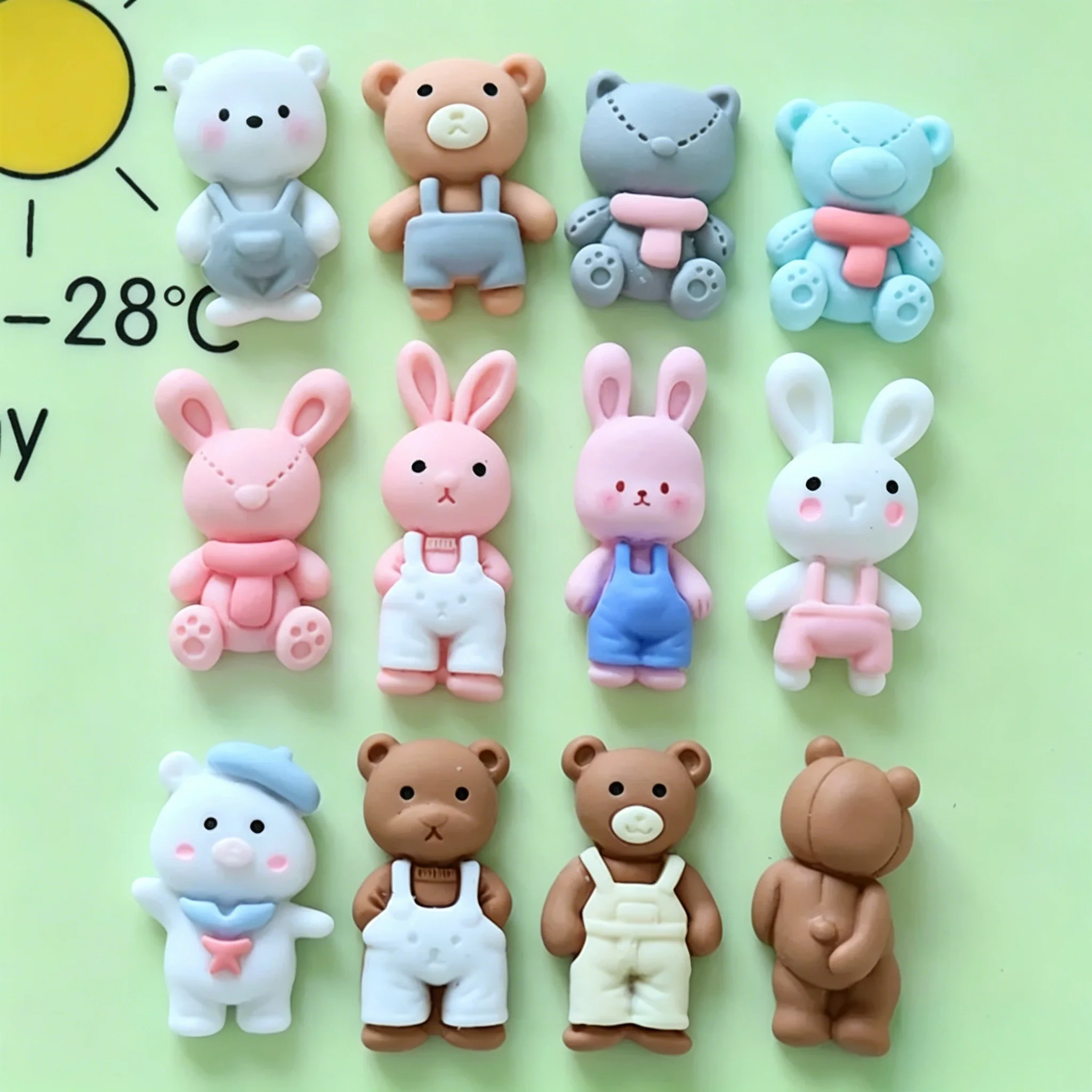 10Pcs Animal in Overalls Resin Cabochons, Flat Back for DIY Jewelry & Decoration