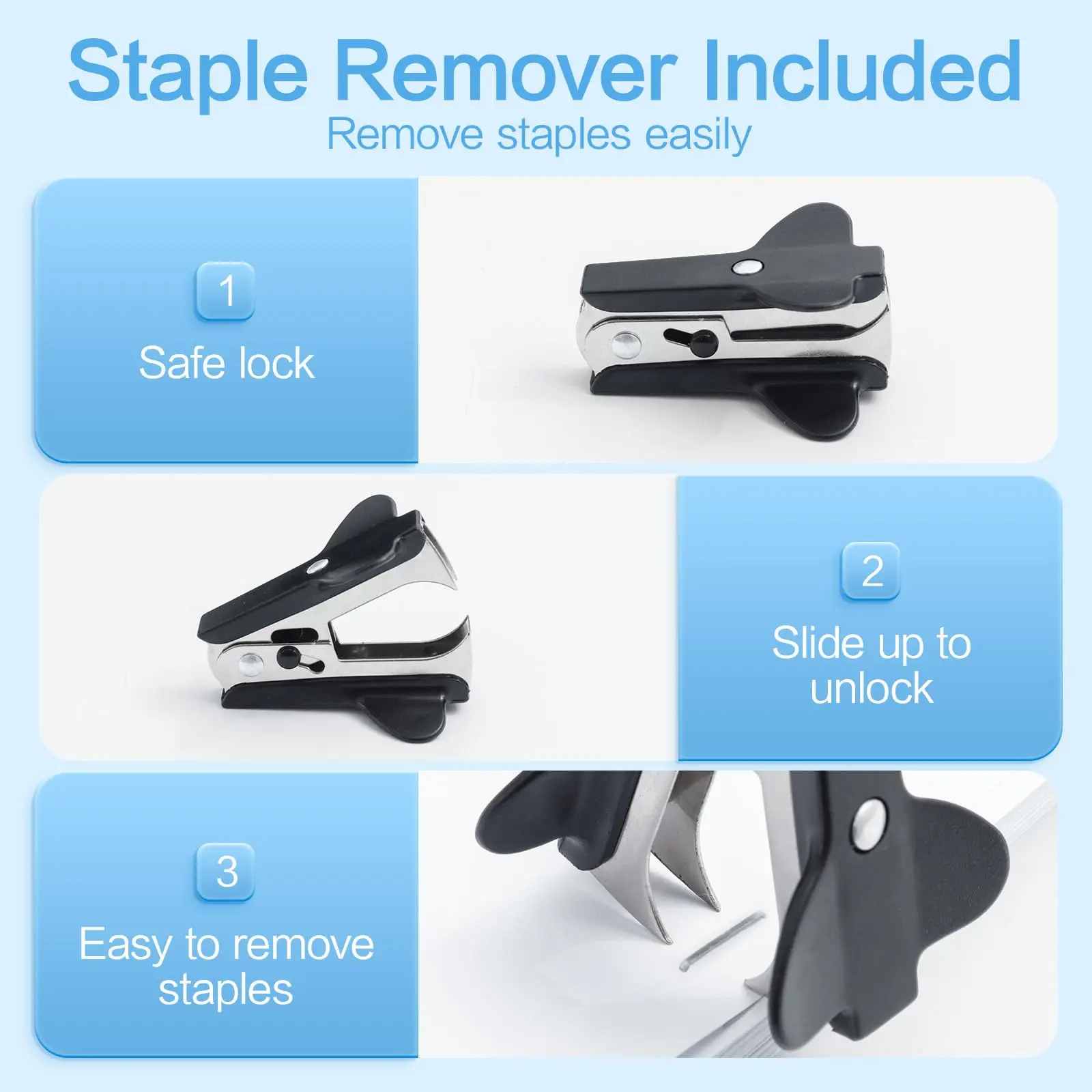 AIHAO 데스크탑 스테이플러, 25 매 용량, 2 가지 바인딩 모드, 클래식 스테이플러, 1000 스테이플, 내구성