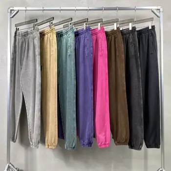 420g erkek Artı Boyutu % 100% Pamuk Asit Yıkanmış Rahat Uzun Pantolon Jogger Spor Pantolon Erkek Yüksek Kaliteli Retro yıkama Sweatpant
