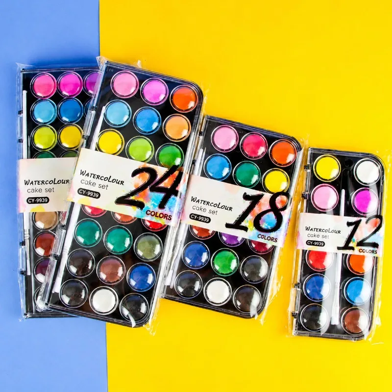 Portable Solid Watercolor Paint Set 12/18/24/36 Shades Lightweight Water Activated Pigment Cakes Outdoor Sketching Handmade